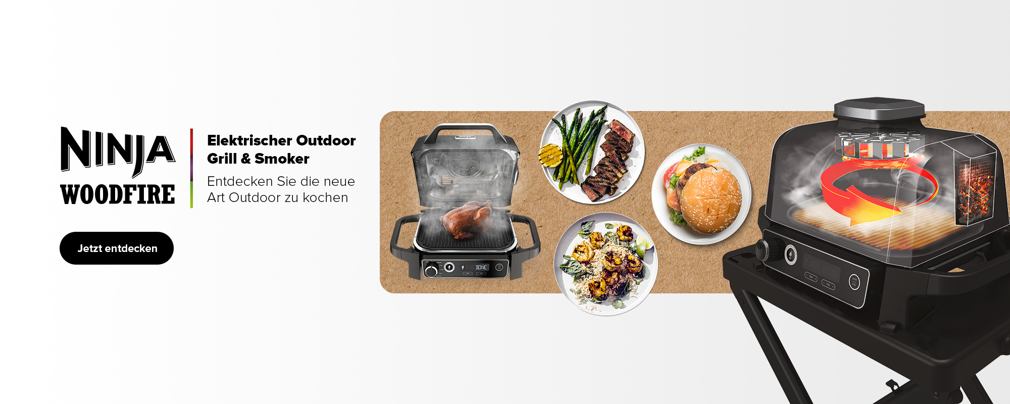 Elektrischer Outdoor Grill Ninja mit Essen